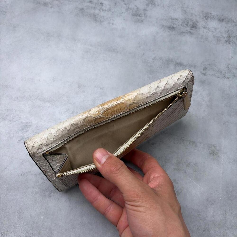 Y2K Coach Python Leather Continental Cream Zip Po… - image 5